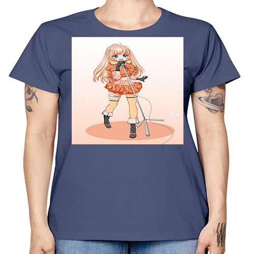 Happy and beautiful singer woman with microphone 160# - anime -  Missy T-Shirt