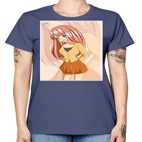 Happy beautiful and cute girl pink long hair 5# - anime -  Missy T-Shirt