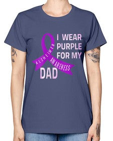 Womens I Wear Purple for My Dad Alzheimers Disease Awareness VNeck 221# - alzheimers -  Missy T-Shirt