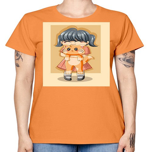 Cute girl with cat animal day 135# - anime -  Missy T-Shirt