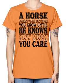a horse doesnt care how much you know until - horse -  Missy T-Shirt
