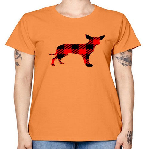 buffalo plaid pointed ear dog 64# - dogs -  Missy T-Shirt