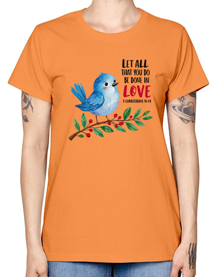 let all that you do be done in love 57# - birds -  Missy T-Shirt