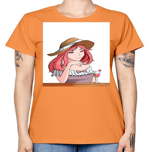 pretty woman with fresh juice in summer 37# - anime -  Missy T-Shirt