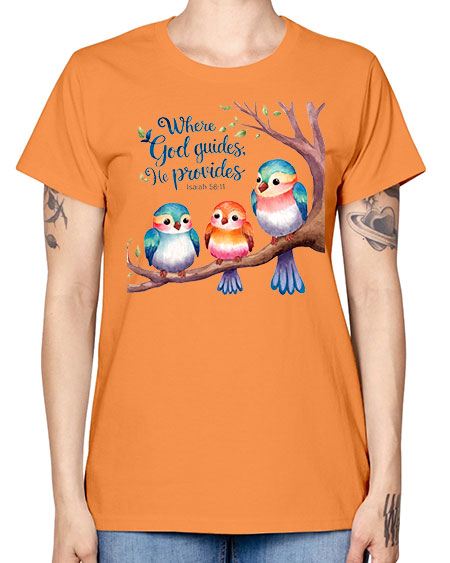 where god guides, he provides 77# - birds -  Missy T-Shirt