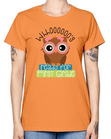 whooos ready for first grade girl 1001# - first grade -  Missy T-Shirt