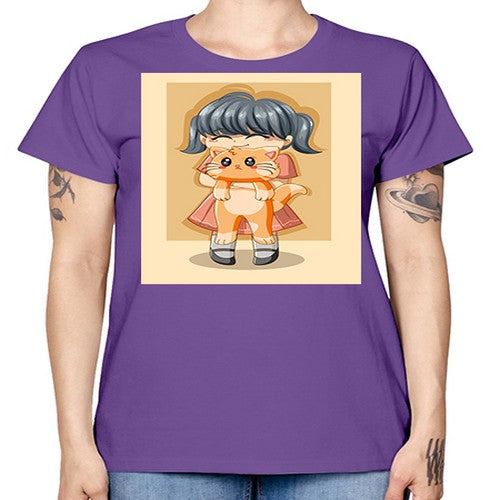 Cute girl with cat animal day 135# - anime -  Missy T-Shirt