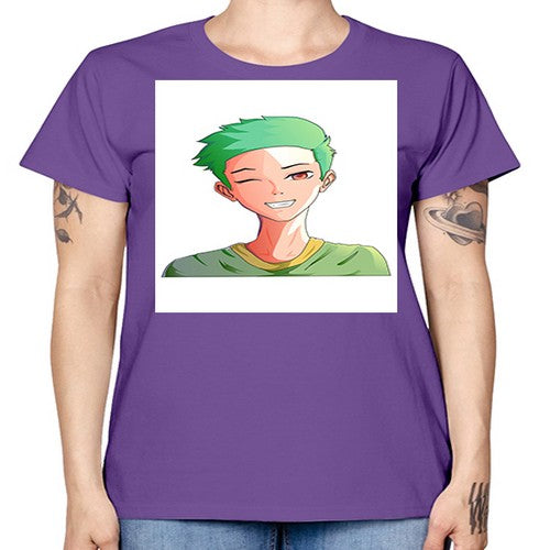 Handsome boy green hair wearing green shirt 35# - anime -  Missy T-Shirt