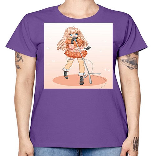 Happy and beautiful singer woman with microphone 160# - anime -  Missy T-Shirt