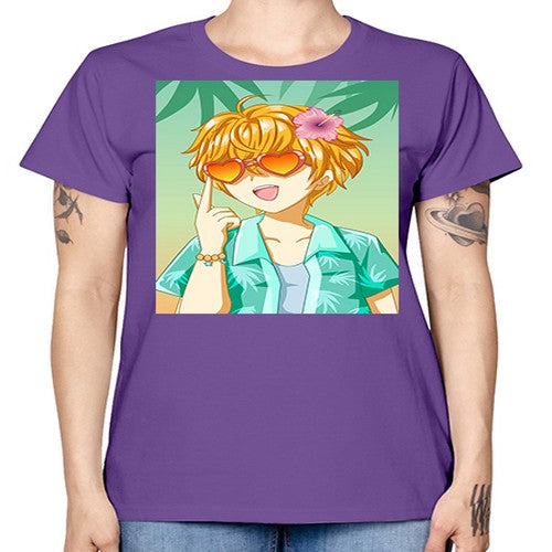Happy and cute boy with glasses in beach in the summer 180# - anime -  Missy T-Shirt
