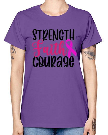Strength Faith Courage 7# - breast cancer -  Missy T-Shirt