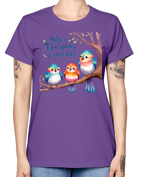 where god guides, he provides 77# - birds -  Missy T-Shirt