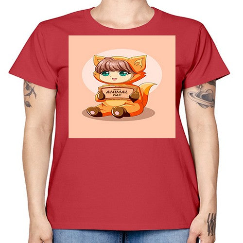 Cute girl with animal costume in animal day text 137# - anime -  Missy T-Shirt