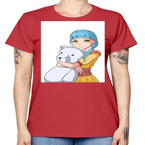 Cute girl with bear doll 26# - anime -  Missy T-Shirt