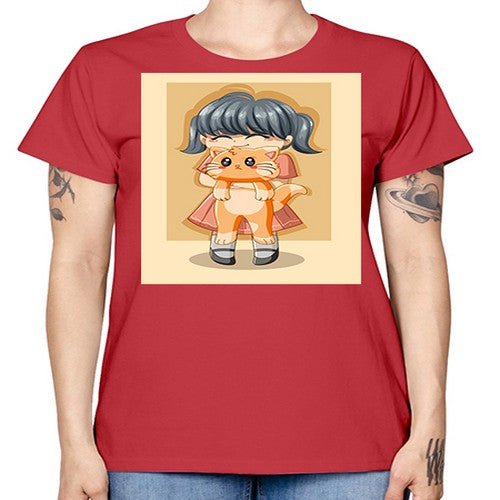 Cute girl with cat animal day 135# - anime -  Missy T-Shirt
