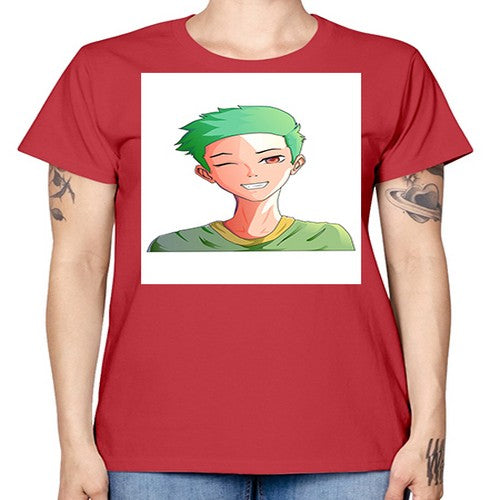 Handsome boy green hair wearing green shirt 35# - anime -  Missy T-Shirt