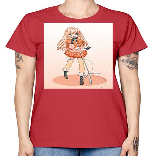 Happy and beautiful singer woman with microphone 160# - anime -  Missy T-Shirt