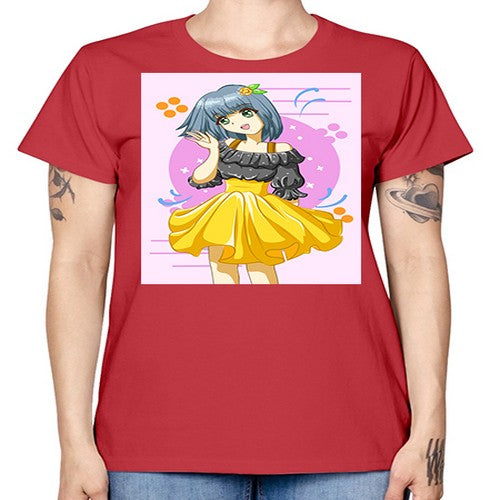 Happy and funny girl with black yellow dress in summer 41# - anime -  Missy T-Shirt