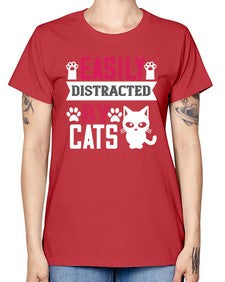 easily distracted by cats Style 47# - cats -  Missy T-Shirt