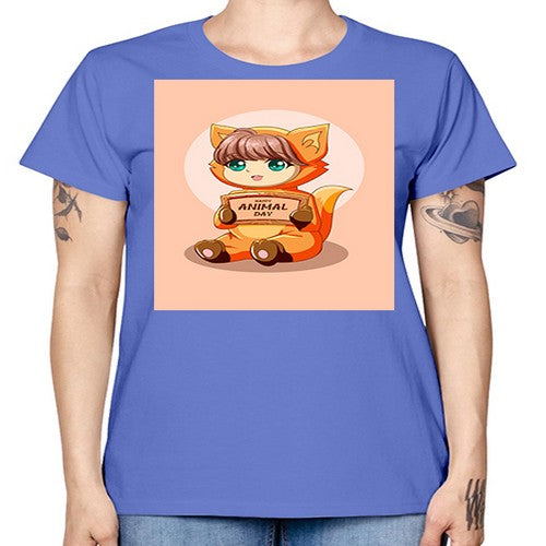 Cute girl with animal costume in animal day text 137# - anime -  Missy T-Shirt