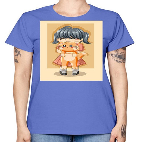 Cute girl with cat animal day 135# - anime -  Missy T-Shirt