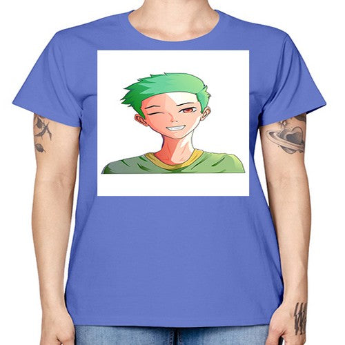 Handsome boy green hair wearing green shirt 35# - anime -  Missy T-Shirt