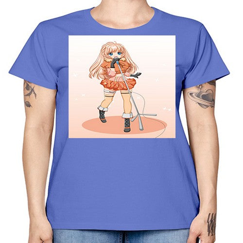 Happy and beautiful singer woman with microphone 160# - anime -  Missy T-Shirt