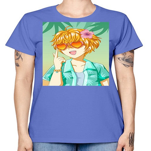 Happy and cute boy with glasses in beach in the summer 180# - anime -  Missy T-Shirt