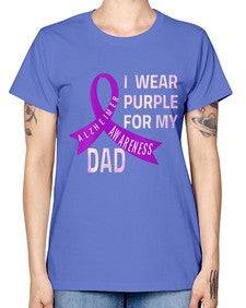 Womens I Wear Purple for My Dad Alzheimers Disease Awareness VNeck 221# - alzheimers -  Missy T-Shirt