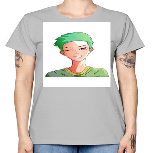 Handsome boy green hair wearing green shirt 35# - anime -  Missy T-Shirt