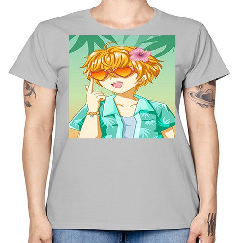 Happy and cute boy with glasses in beach in the summer 180# - anime -  Missy T-Shirt