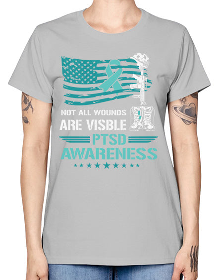 Patriotic Military PTSD Awareness 13# - PTSD -  Missy T-Shirt