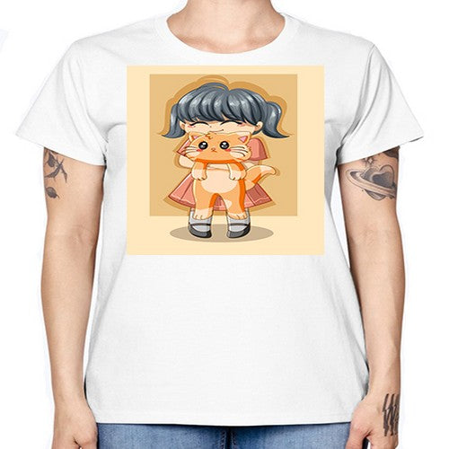 Cute girl with cat animal day 135# - anime -  Missy T-Shirt