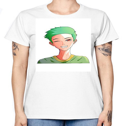 Handsome boy green hair wearing green shirt 35# - anime -  Missy T-Shirt