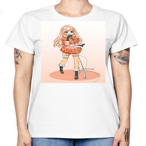 Happy and beautiful singer woman with microphone 160# - anime -  Missy T-Shirt