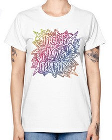 Mandala Teach Love Inspire Rainbow Glitter 762# - mandala -  Missy T-Shirt