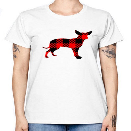 buffalo plaid pointed ear dog 64# - dogs -  Missy T-Shirt