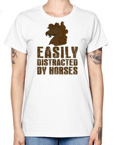 easily distracted by horses - horse -  Missy T-Shirt