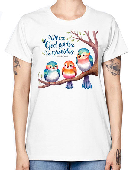 where god guides, he provides 77# - birds -  Missy T-Shirt
