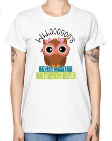 whooos ready for third grade girl 1010# - third grade -  Missy T-Shirt