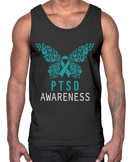 Butterfly PTSD Awareness Teal Ribbon 26#- PTSD- Cotton Tank