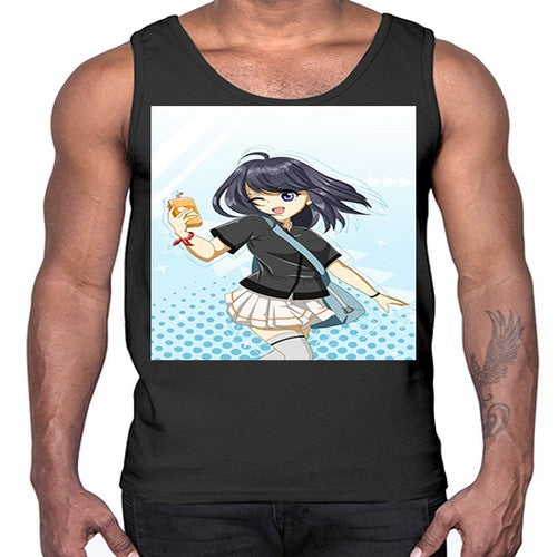Cute and happy student girl with banana milk 4#- anime- Cotton Tank