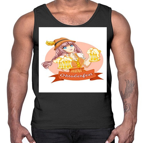 Cute and happy woman celebrating oktoberfest with beer 177#- anime- Cotton Tank