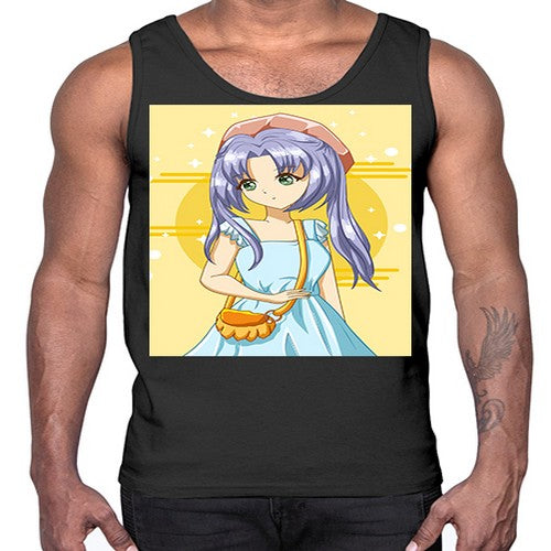 Cute and soft girl blue hair with blue dress in summer holiday 60#- anime- Cotton Tank
