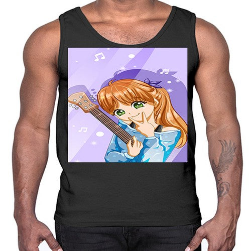 Cute and soft girl with guitar 53#- anime- Cotton Tank