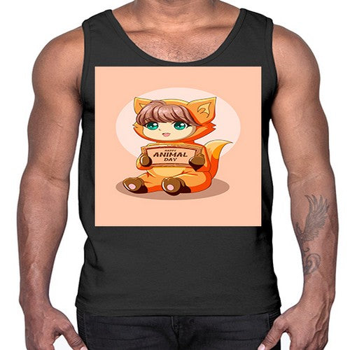 Cute girl with animal costume in animal day text 137#- anime- Cotton Tank