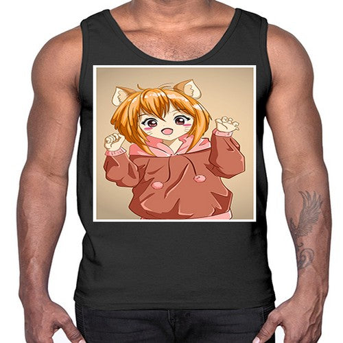 Cute little girl with accessories cat cartoon 170#- anime- Cotton Tank