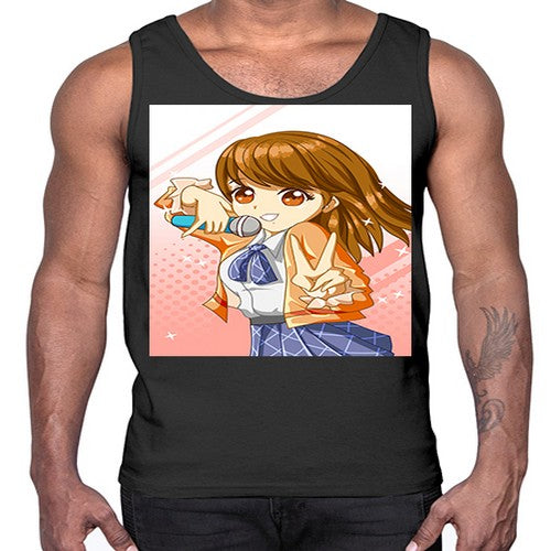 Cute teenage student girl singing song 47#- anime- Cotton Tank