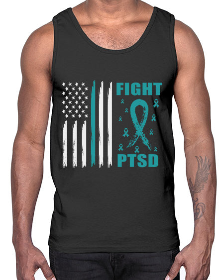 Fight PTSD Awareness American Flag 24#- PTSD- Cotton Tank