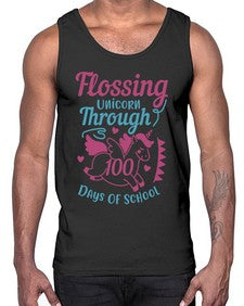 Flossing Unicorn Through one hundred days Of School 164#- one hundred days- Cotton Tank